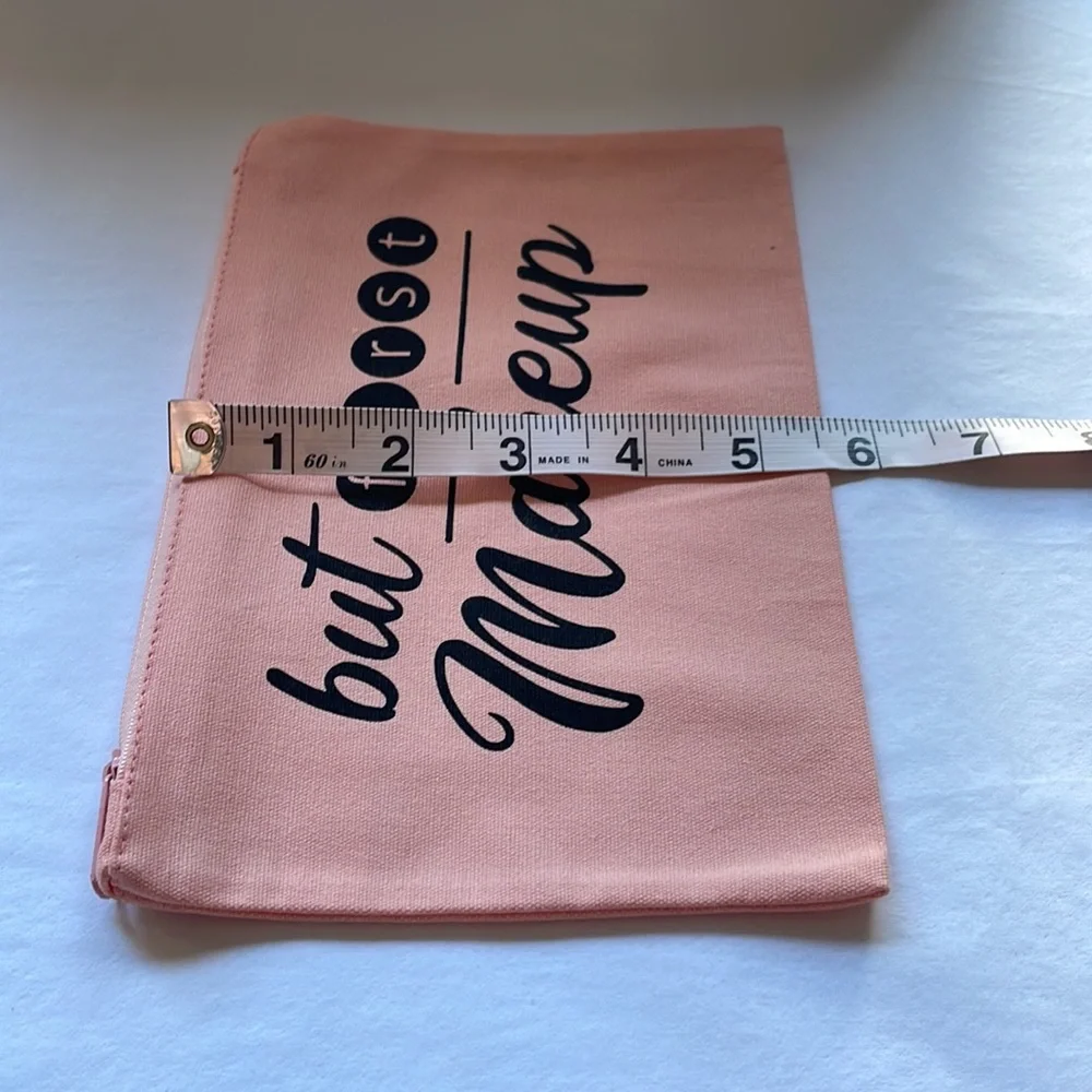 Pink cosmetic makeup bag zipper closure lightweight canvas but‎ first mak…